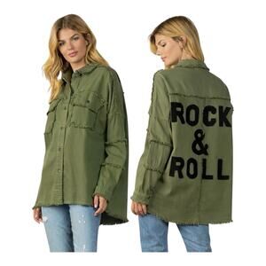 ELAN Rock & Roll Army Green Oversized Shirt Jacket 100% Cotton Women’s NWT